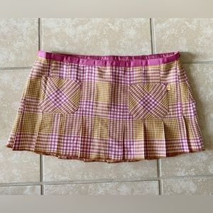 Vintage Hollister pink plaid micro mini low rise wool skirt